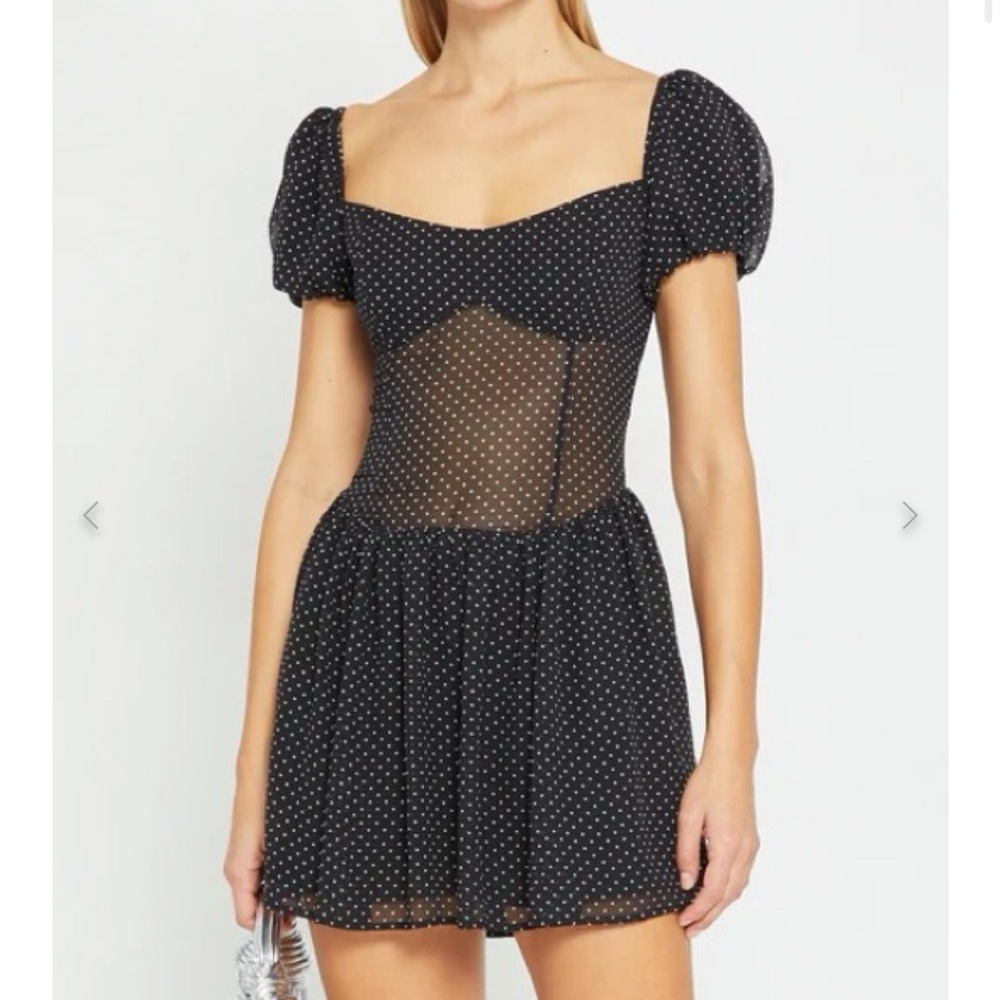 Black Polka Dot Mini Dress with sheer panel